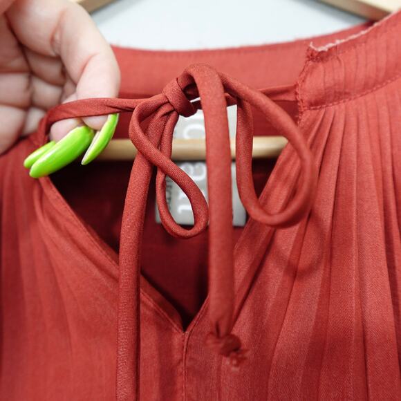 Anthropologie Dolan Lucille Tie Neck Peasant Top Sz S Rust Red Mixed Media - Picture 6 of 12